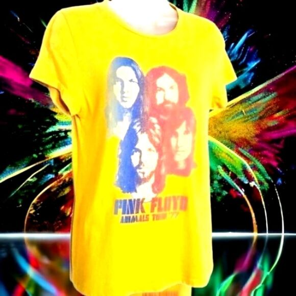 PINK FLOYD Womens JUNK FOOD ANIMALS Tour graphic T shirt Gold SIZE MEDIUM Cotton - Picture 10 of 13
